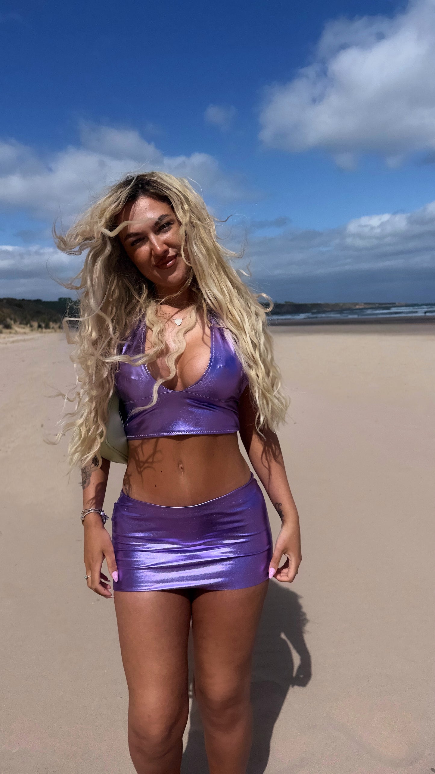 Premade Ultra Violet Deep V Halter Top S