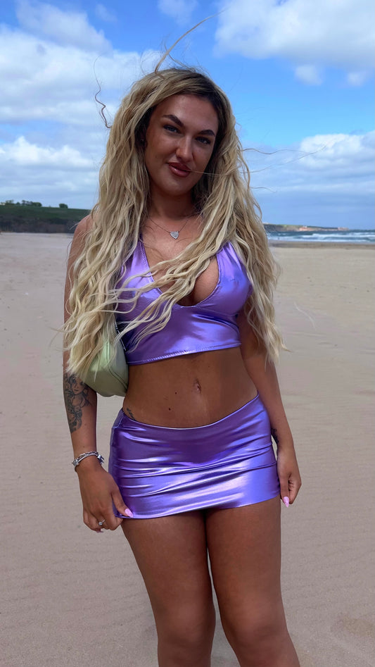 Premade Ultra Violet Deep V Halter Top S