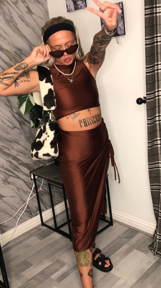 Ginger Spiced Ruched Maxi Skirt