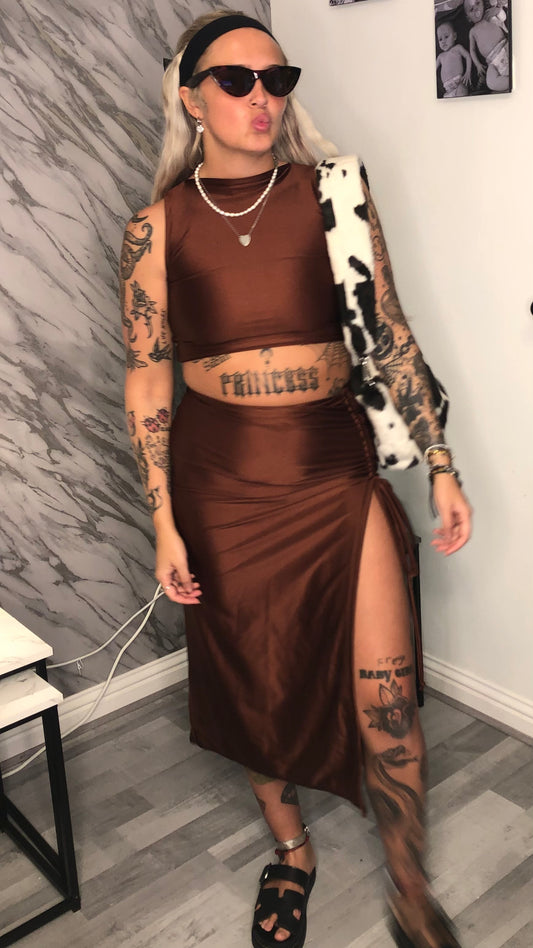 Ginger Spiced Ruched Maxi Skirt