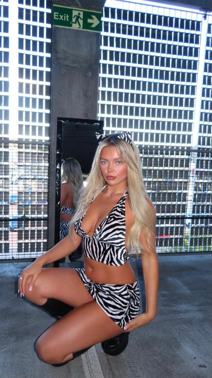 Sensual Zebra Deep V Halter Top