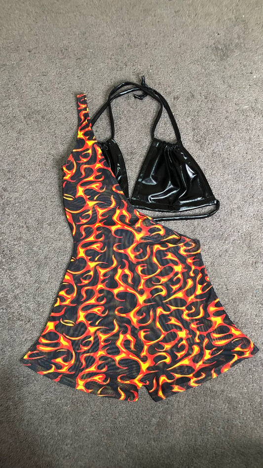 Flame Sheer One Shoulder Unitard