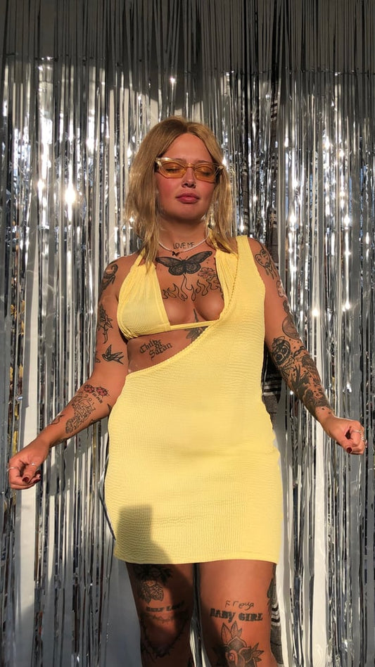 Lemon One Shoulder Mini Dress